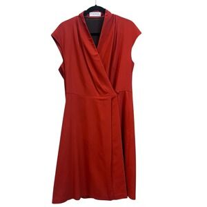 The Fold London Cap Sleeve Wool Wrap Dress Burnt Orange UK 16 Us 13